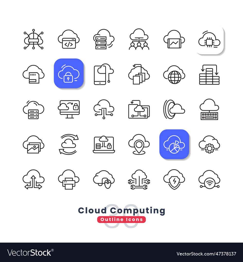 Cloud computing outline icons vector image Cloud computing outline icons