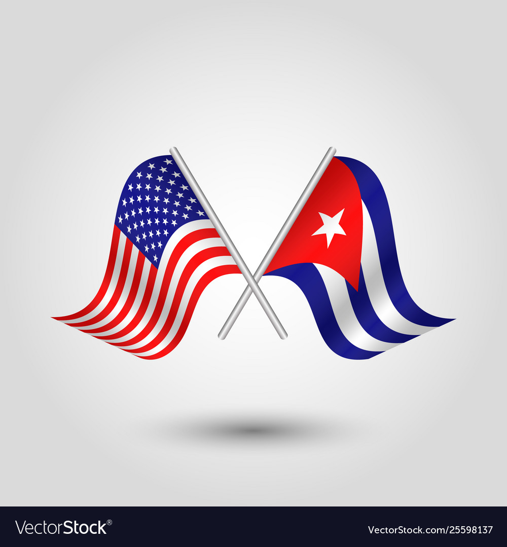 Crossed american and cuban flags on silver pole Vector Image