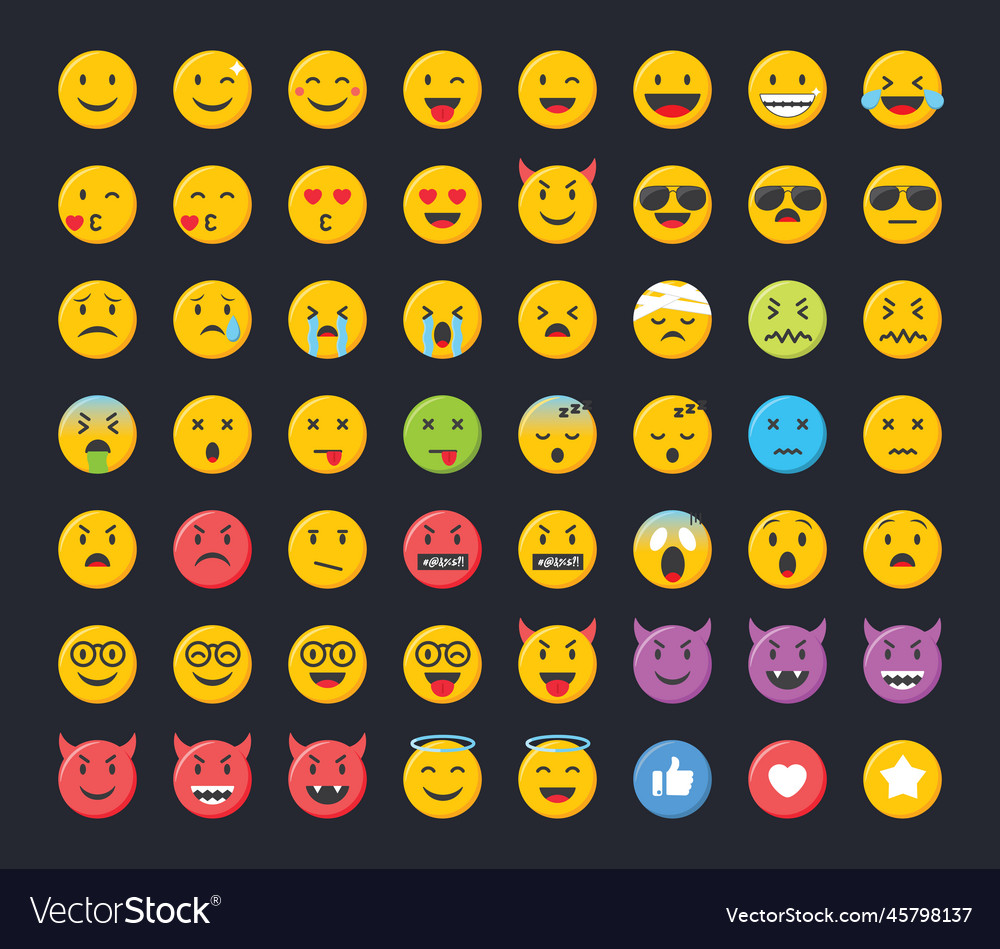 Emoji icons set emoticons collection Royalty Free Vector