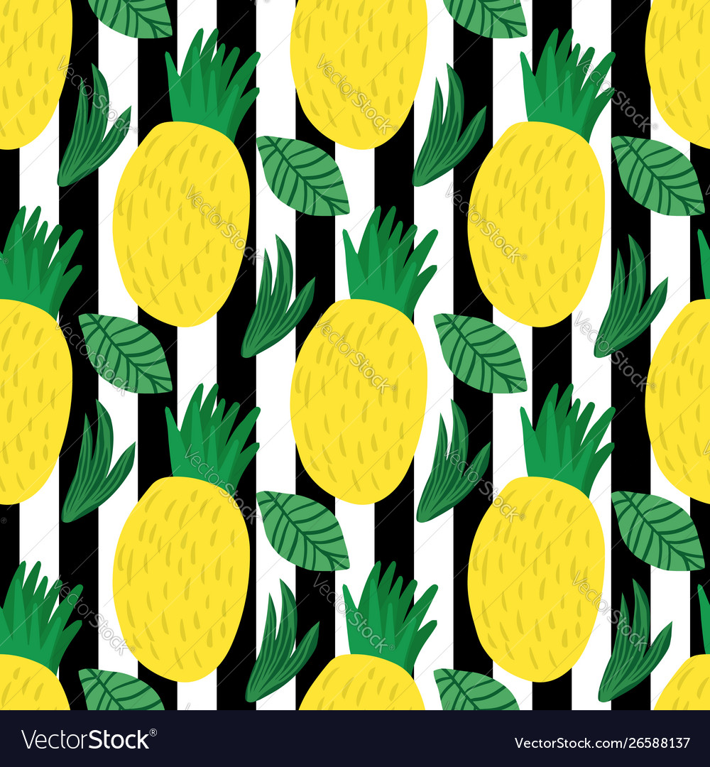 Pineapple seamless pattern on stripe background Vector Image Pineapple seamless pattern on stripe background