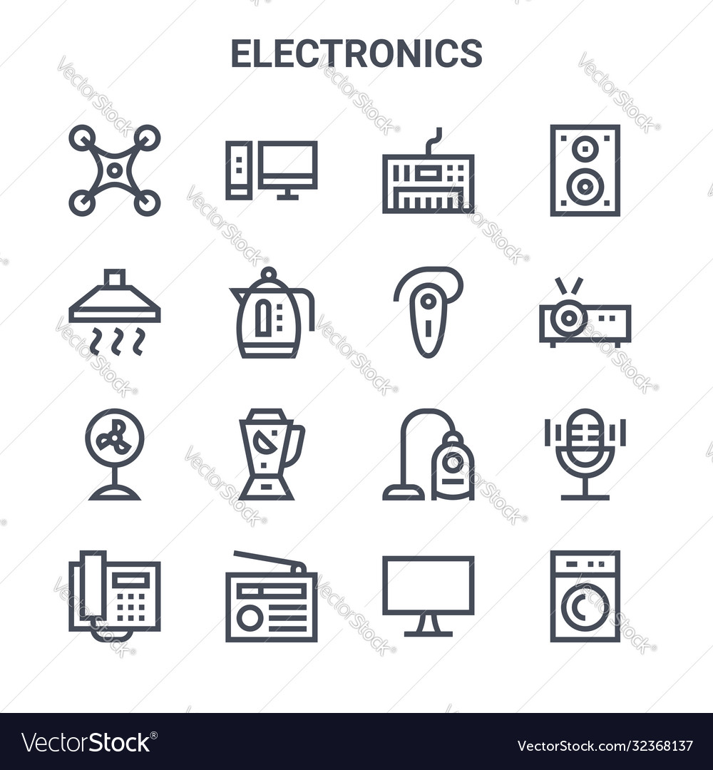 Set 16 electronics concept line icons 64x64