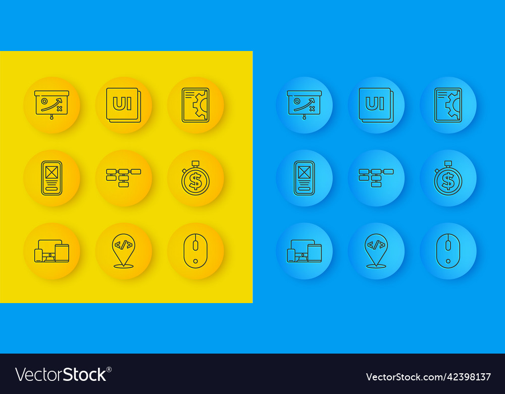 Set line monitor mobile tablet ui ux design vector image Set line monitor mobile tablet ui ux design