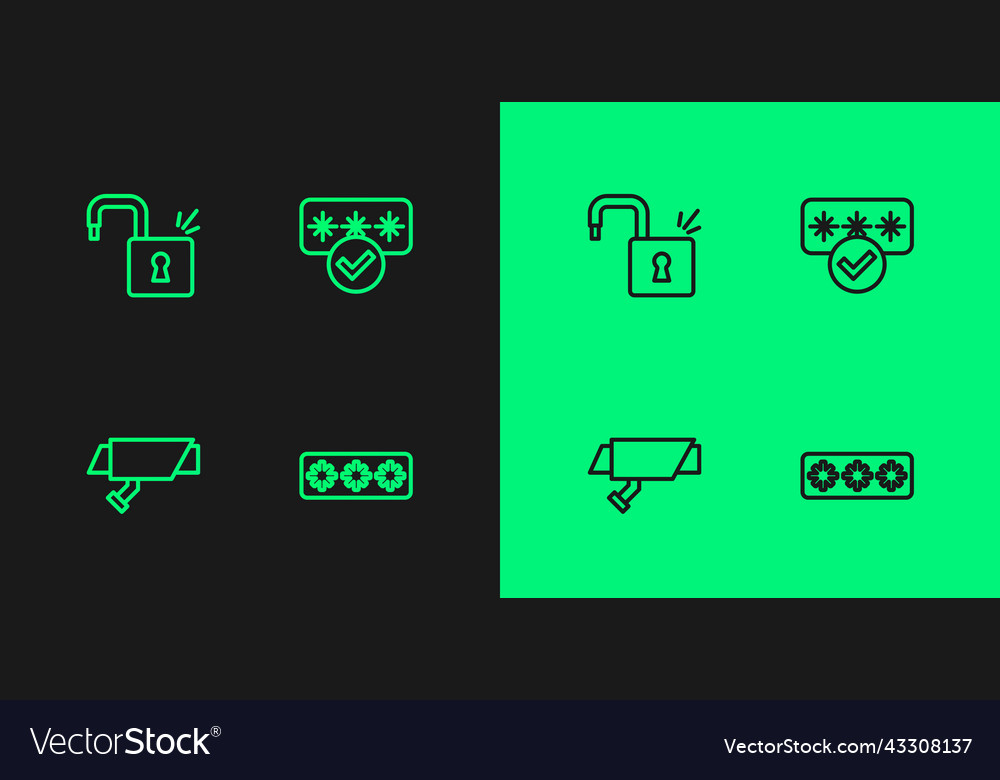 Set line password protection security camera Vector Image Set line password protection security camera