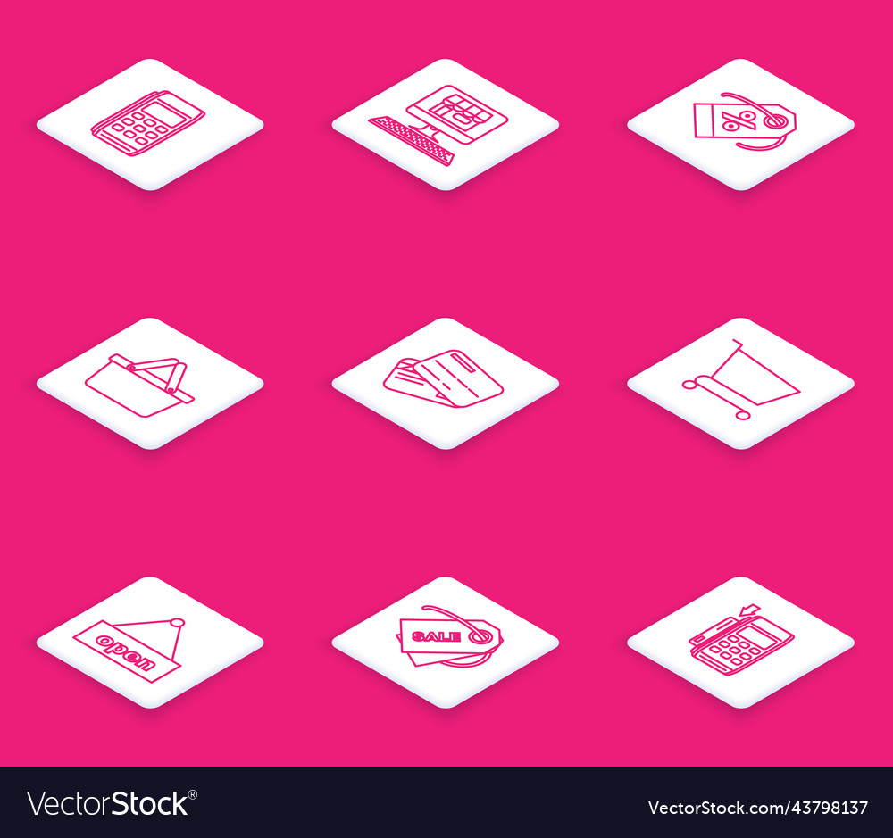 Set line pos terminal shopping building on screen