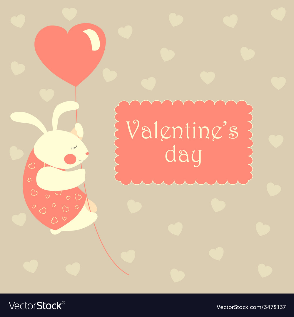 Valentine rabbit flying on heart shaped baloon