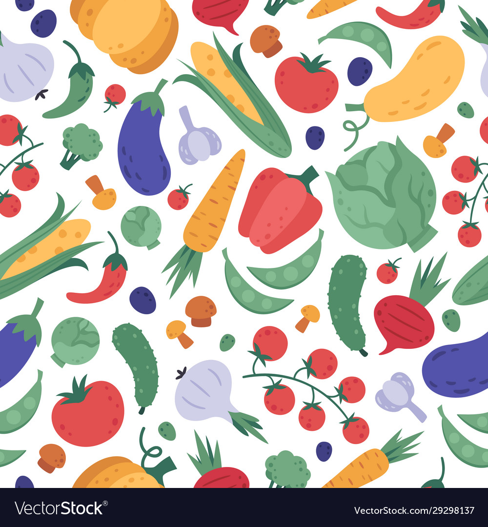 Vegetables seamless pattern doodle vegetarians Vector Image