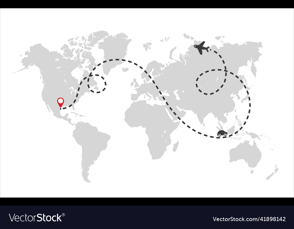 Airplane track to point with dashed line way vector image Airplane track to point with dashed line way