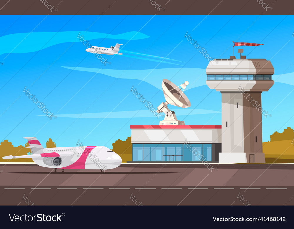 Airport outdoor cartoon composition