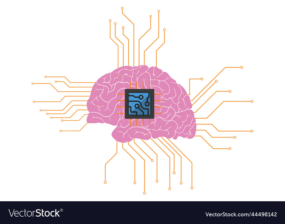 Brain with artificial intelligence and digital vector image Brain with artificial intelligence and digital