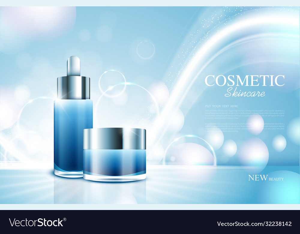 Cosmetic product poster bottle package design Vector Image