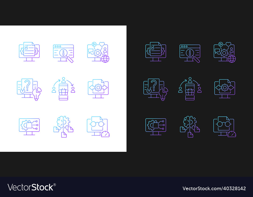 Digital literacy skills gradient icons set vector image Digital literacy skills gradient icons set