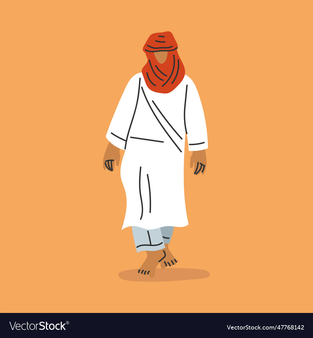 Man tourist hiking in desert walking barefoot vector image Man tourist hiking in desert walking barefoot