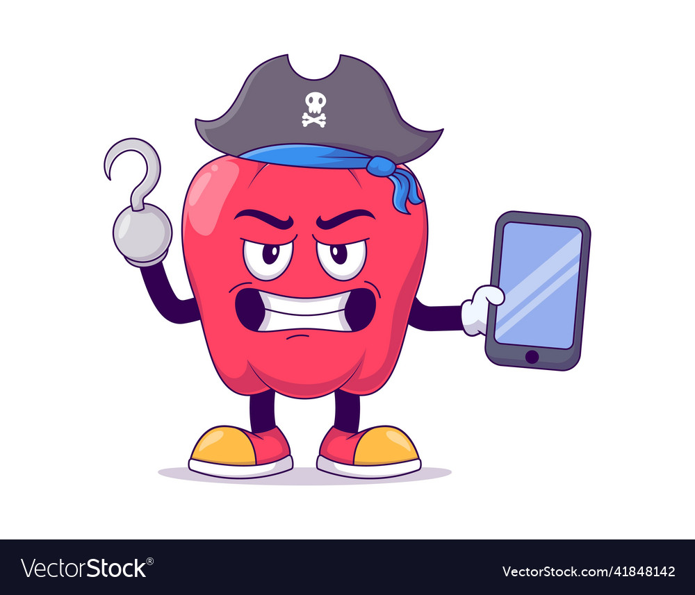 Pirate red bell pepper cartoon mascot character