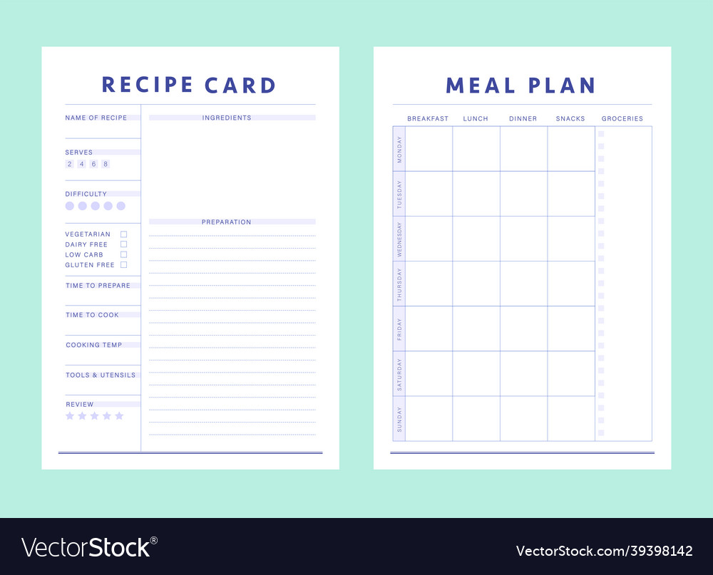 Recipe card and weekly meal planner