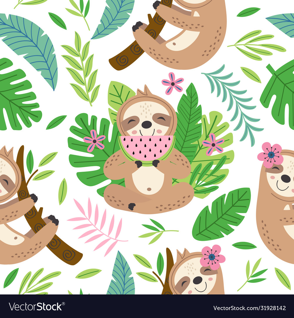 Seamless pattern with funny sloth Royalty Free Vector Image