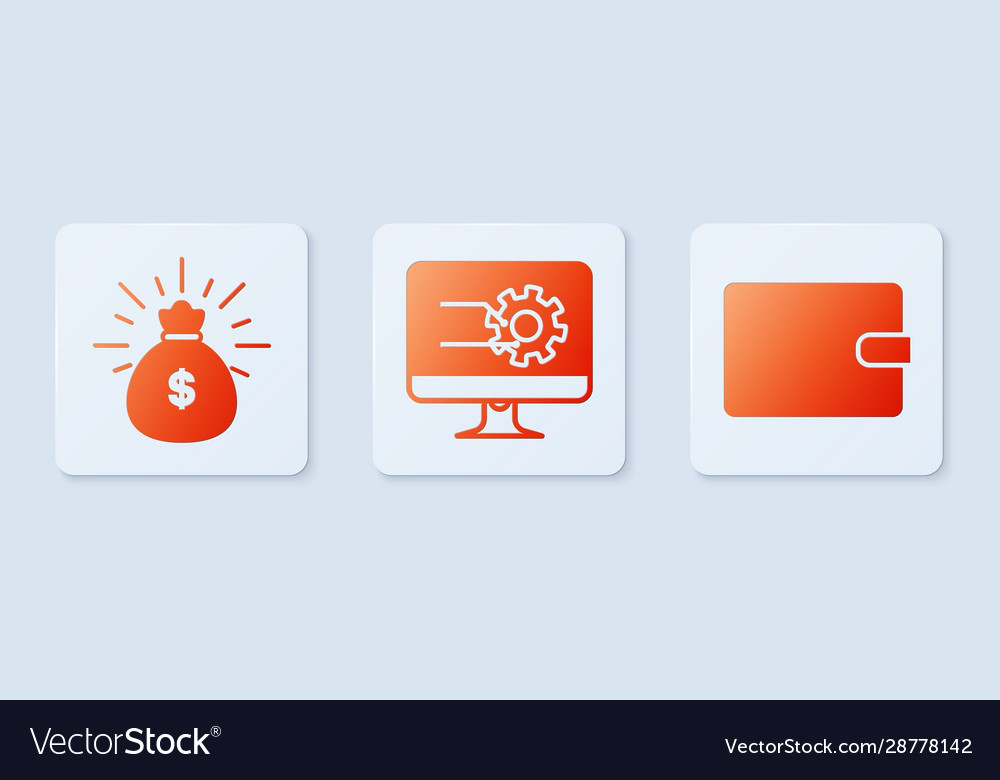 Set computer monitor with graph chart money bag vector image Set computer monitor with graph chart money bag