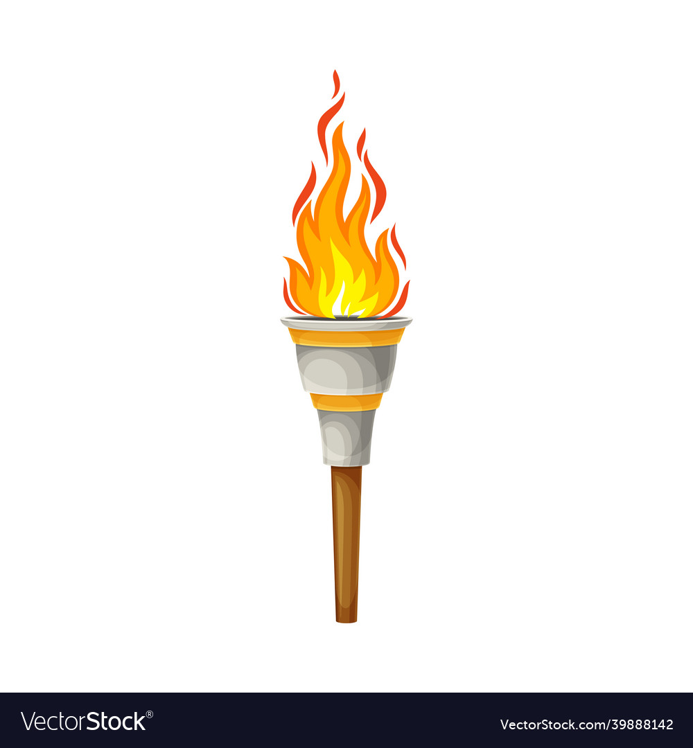 Torch with brightly burning fire on top as ignited