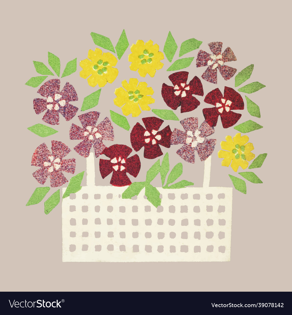 Vintage basket of flowers Royalty Free Vector Image