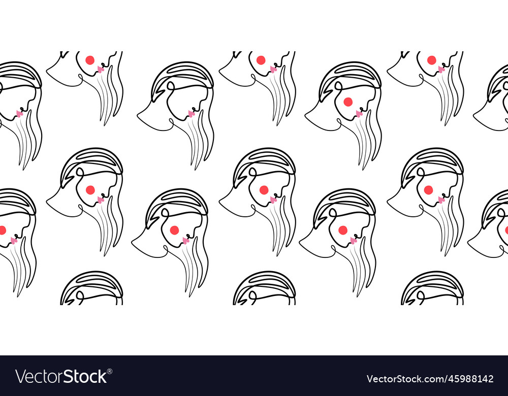 Womens faces in one continuous line drawing