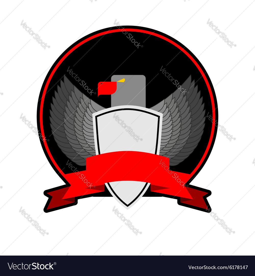 Angry bird with shield in black circle a red