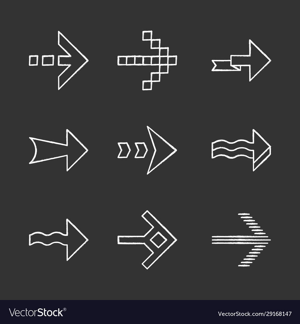 Arrows chalk icons set wavy pixel folding striped Vector Image