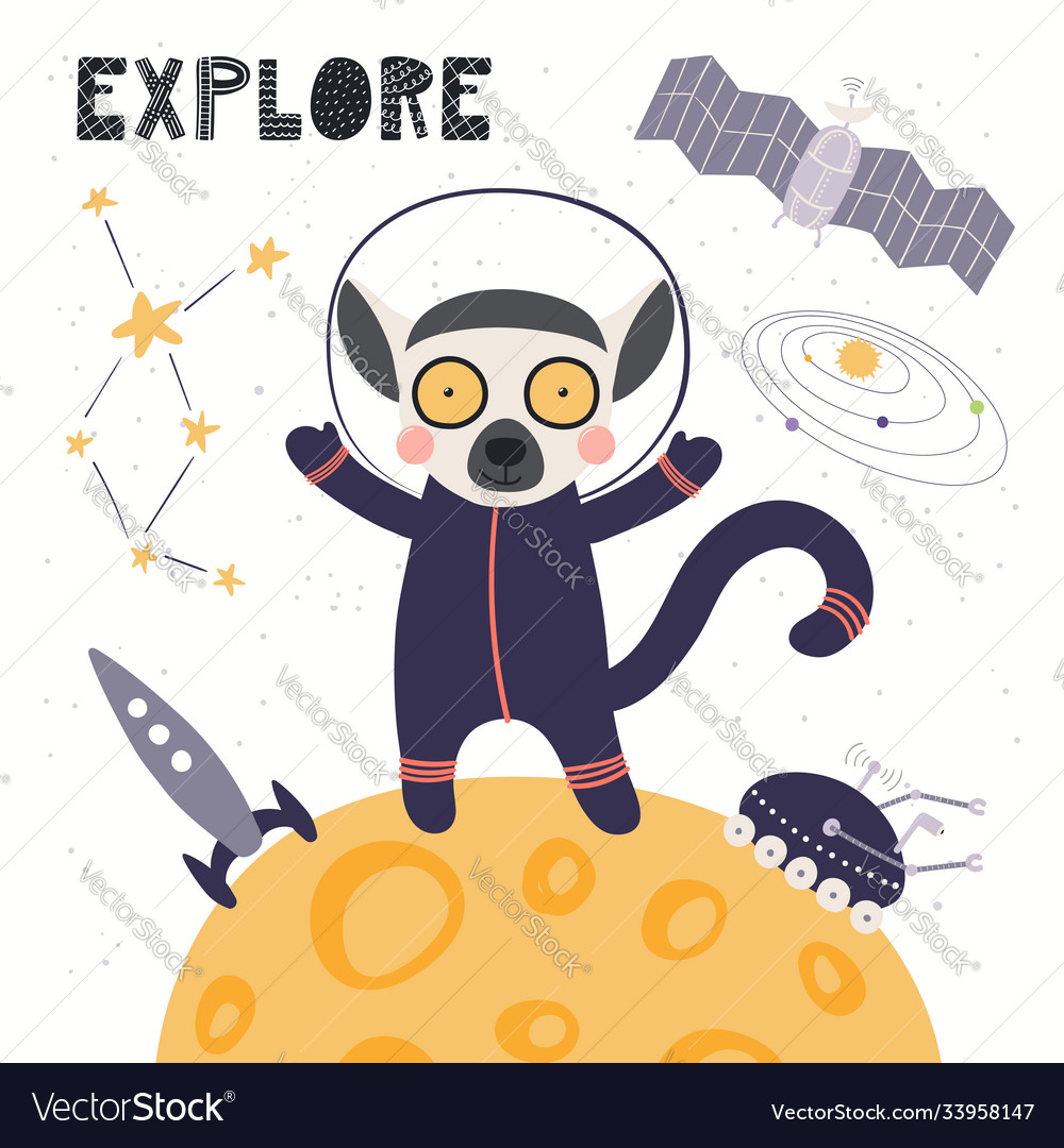 Cute lemur astronaut