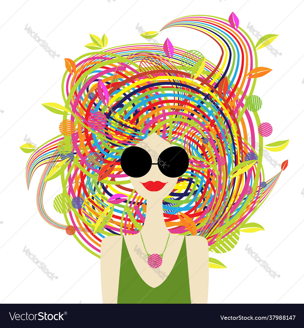 Floral female portrait pretty woman in sunglasses