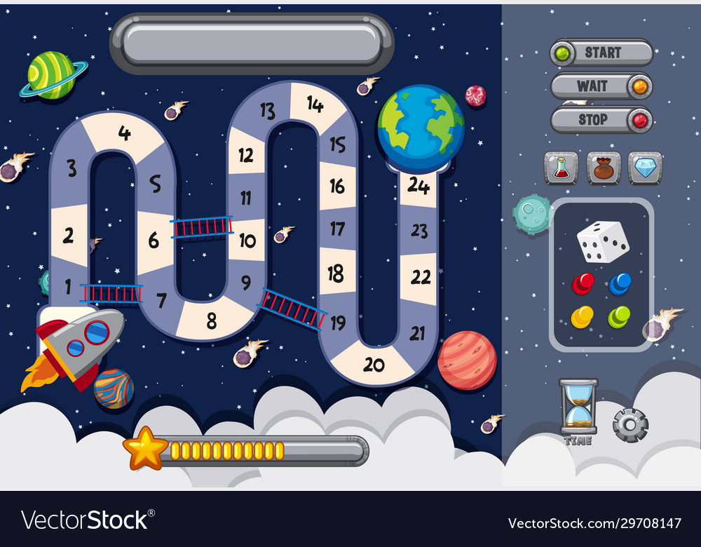 Game template with many planets in background vector image Game template with many planets in background
