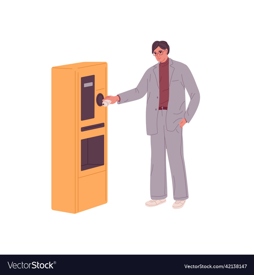 Man putting plastic bottle into reverse vending