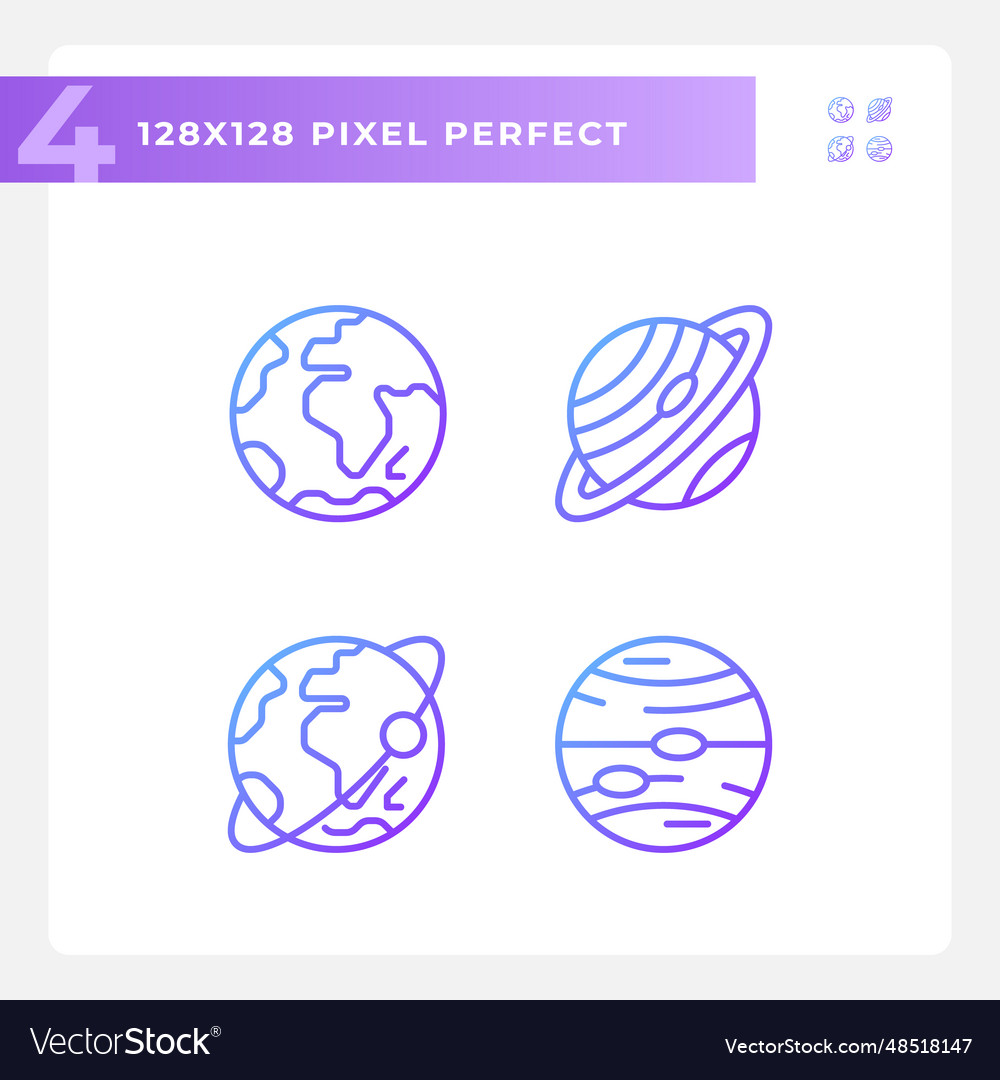 Planets pixel perfect gradient linear icons set vector image Planets pixel perfect gradient linear icons set
