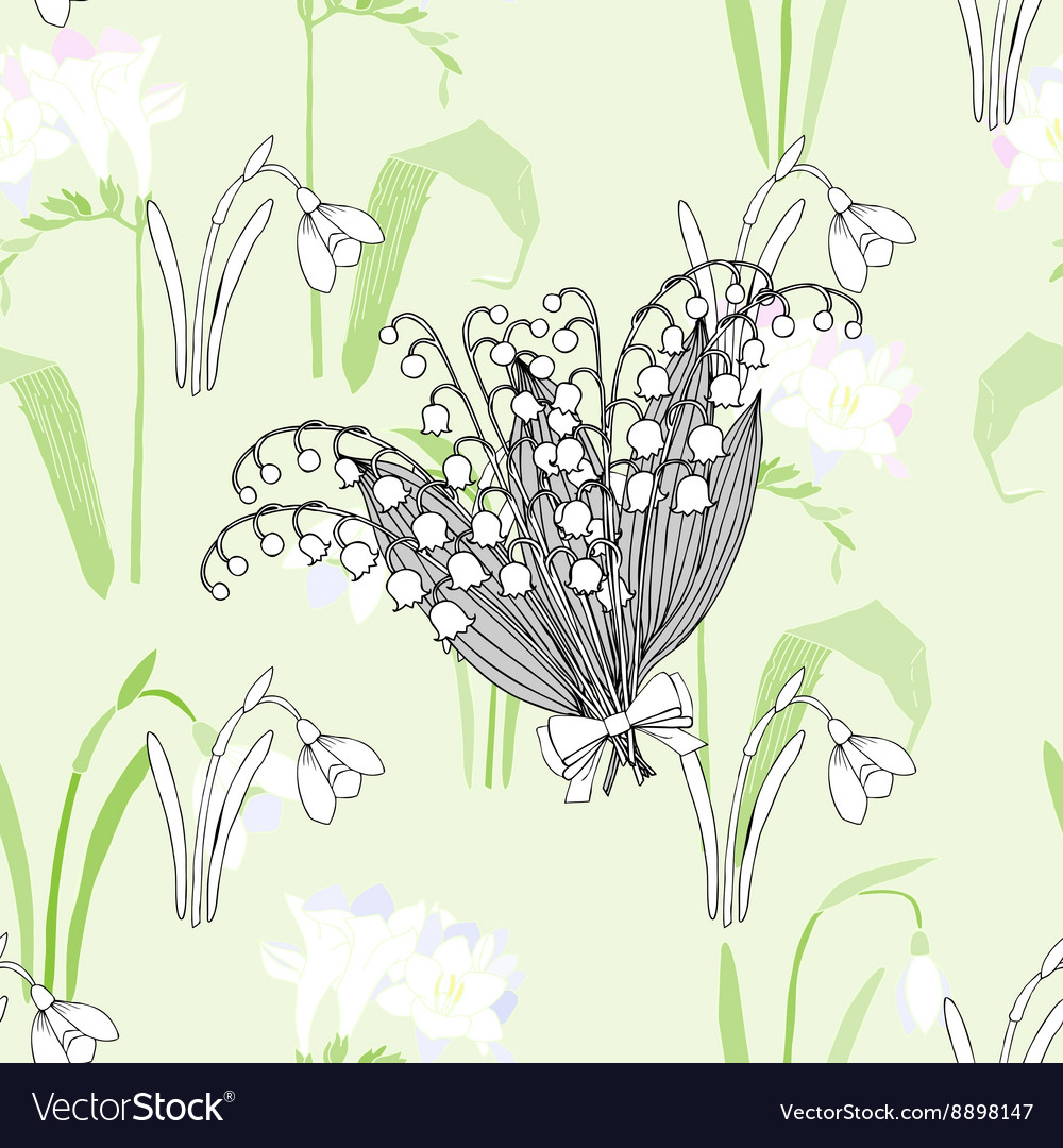 Seamless pattern with snowdrops