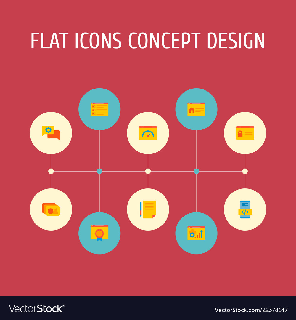 Set of website development icons flat style vector image Set of website development icons flat style