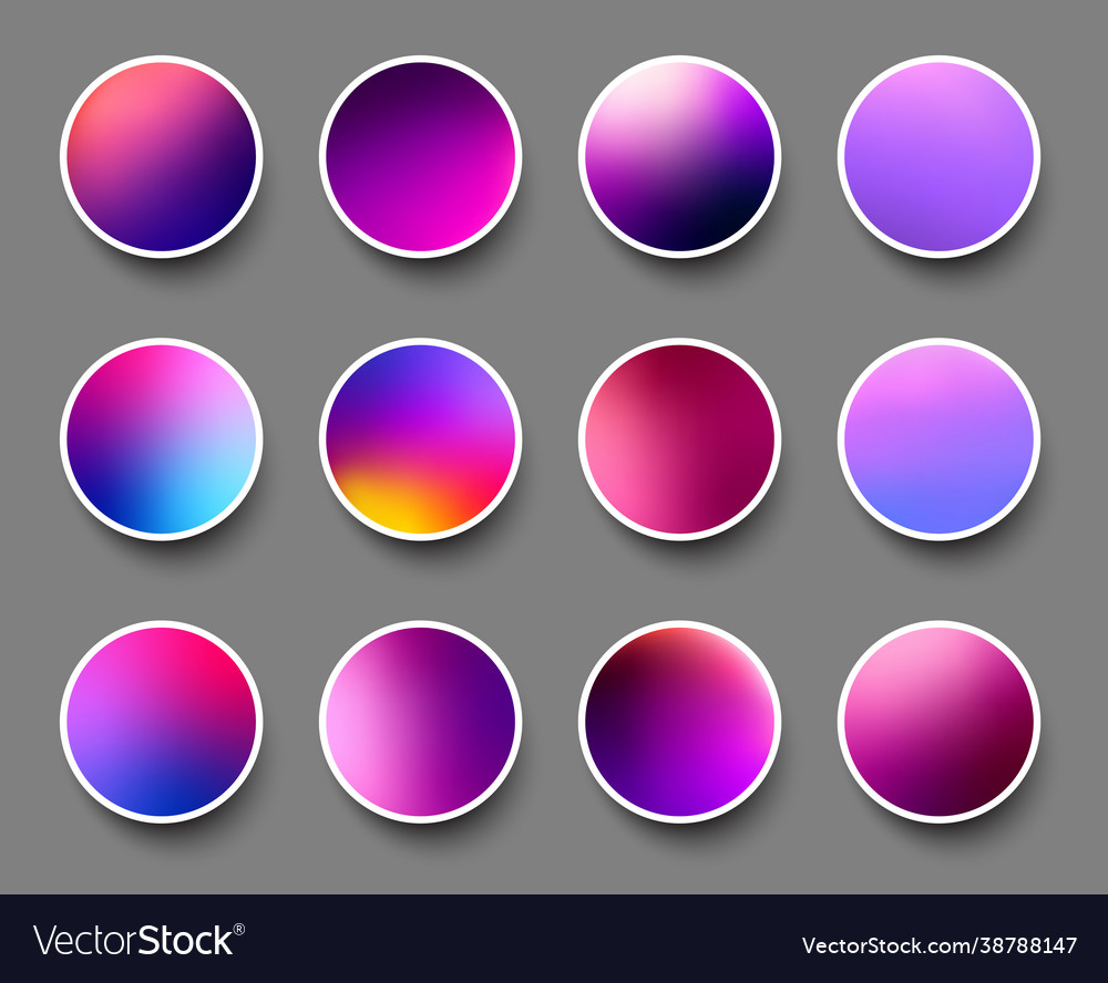 Set rounded holographic gradient sphere buttons