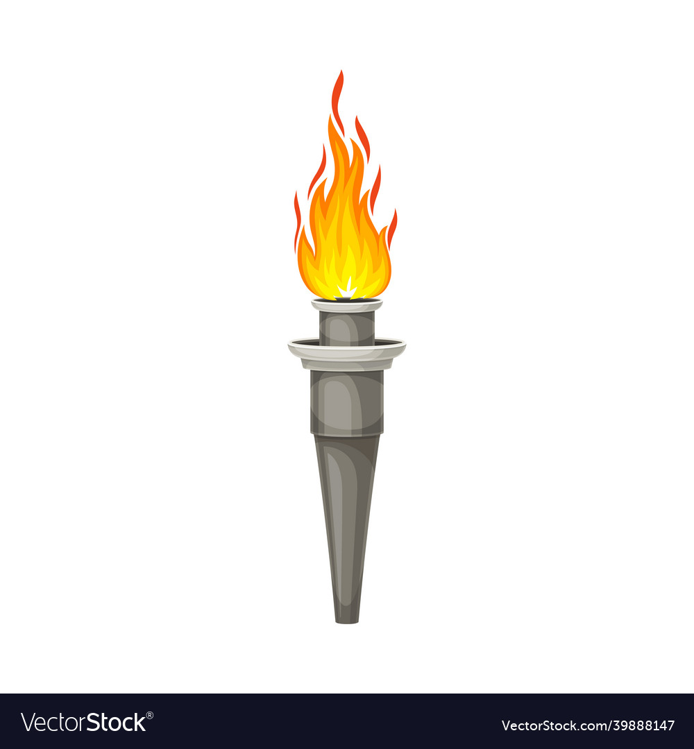 Torch with brightly burning fire on top as ignited