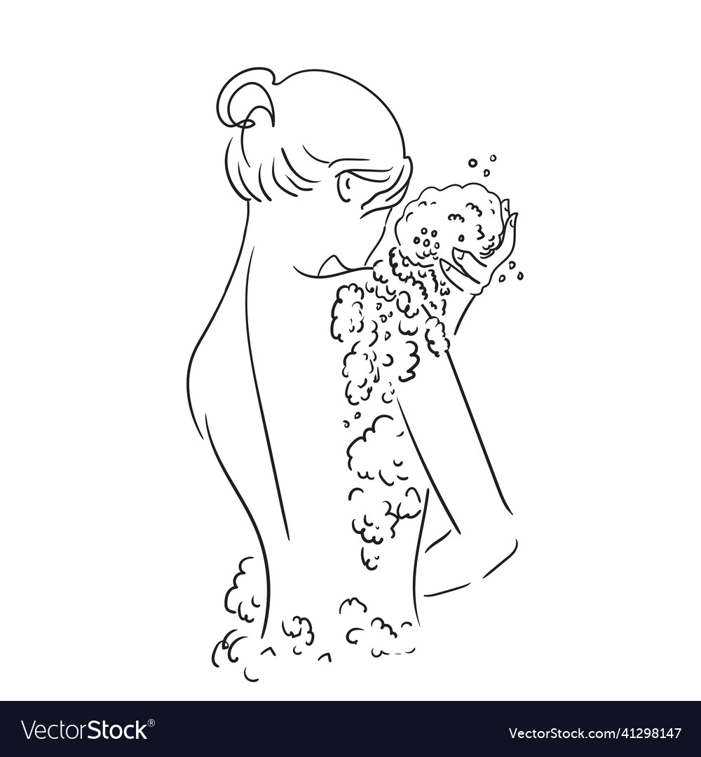 Woman Washing in Shower with Foam