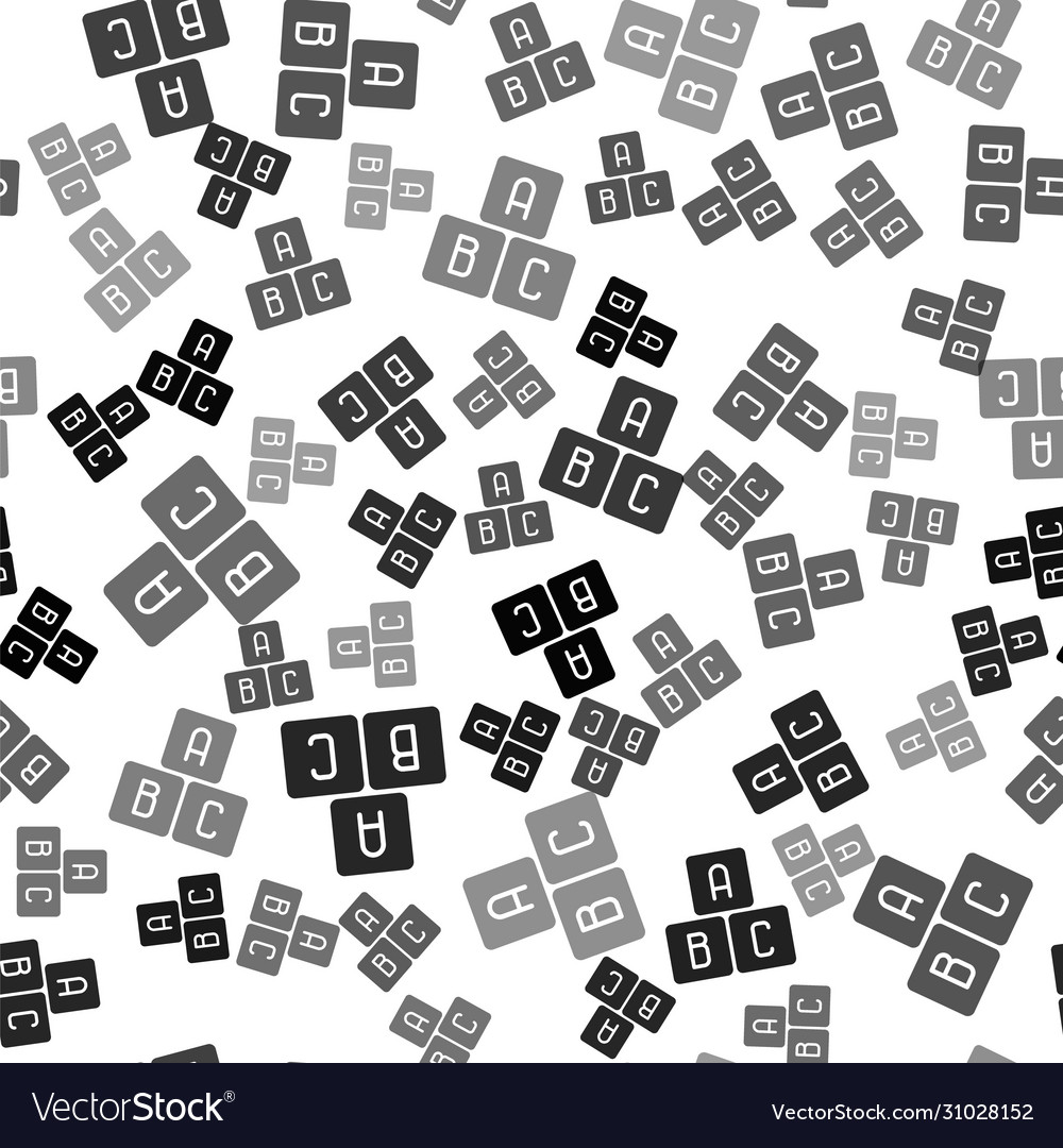 Black abc blocks icon isolated seamless pattern