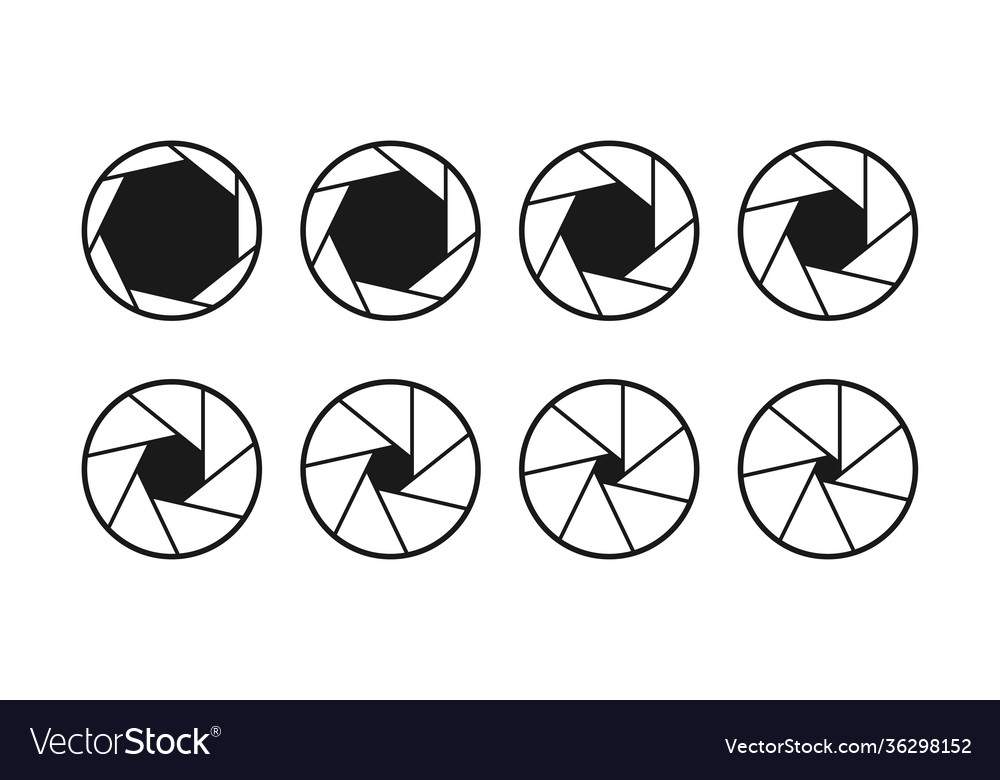 Camera shutter icons set vector image Camera shutter icons set