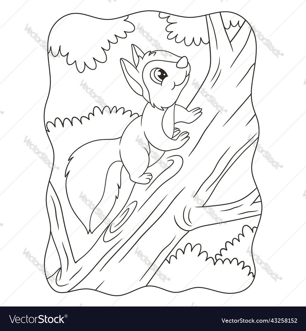 Cartoon a squirrel climbing a big tree to get Vector Image