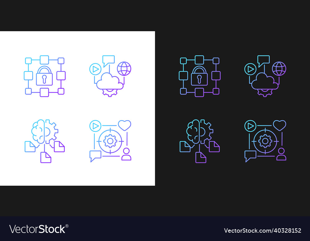 Digital inclusion gradient icons set for dark vector image Digital inclusion gradient icons set for dark