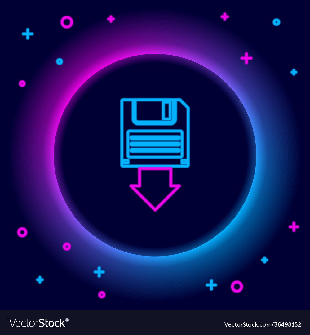 Glowing neon line floppy disk backup icon isolated vector image Glowing neon line floppy disk backup icon isolated