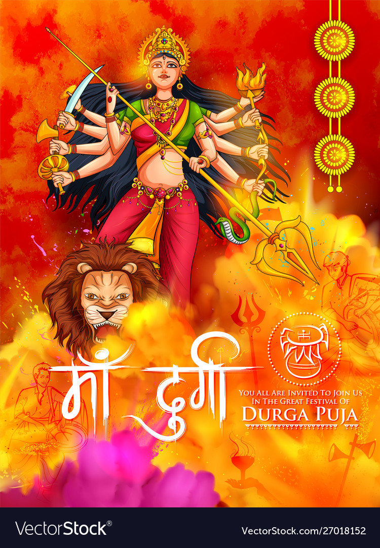 Goddess Durga In Happy Durga Puja Subh Navratri Vector Image