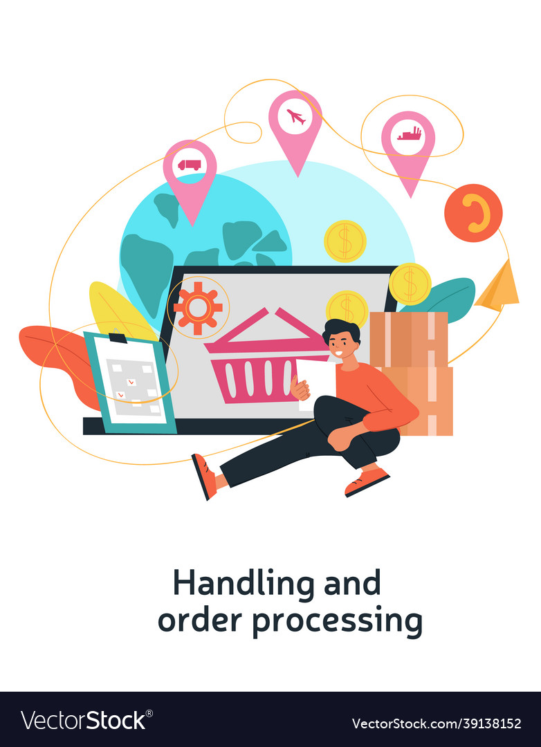 Handling and order processing vector image Handling and order processing