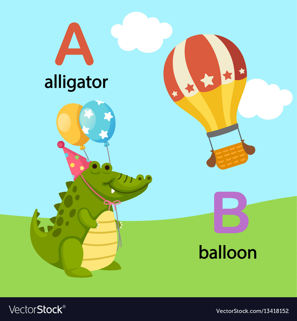 Isolated Alphabet Letter A-alligator B-balloon Vector Image