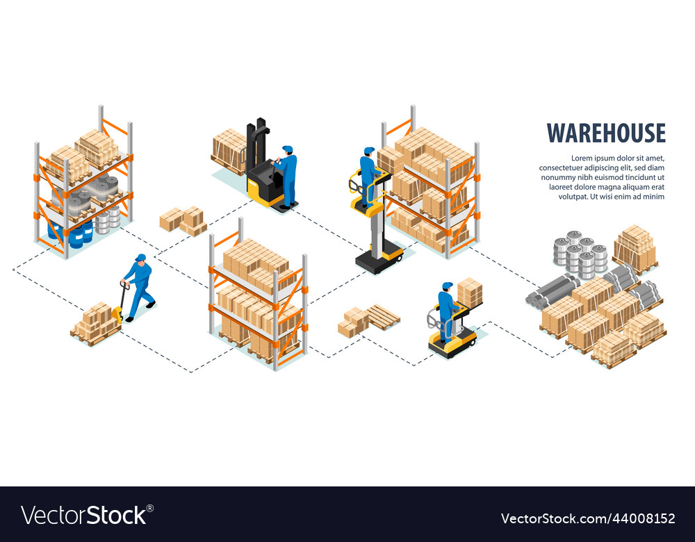 Isometric warehouse infographics Royalty Free Vector Image