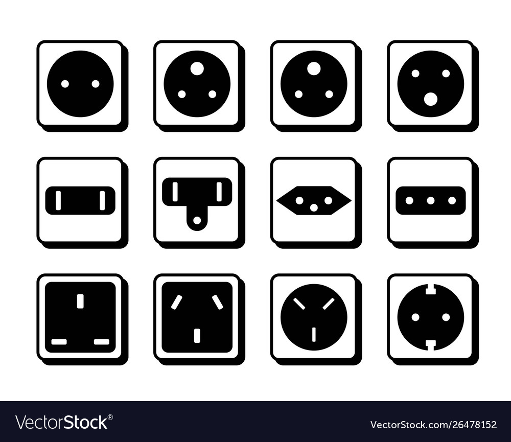 Power socket icon set world standards Royalty Free Vector