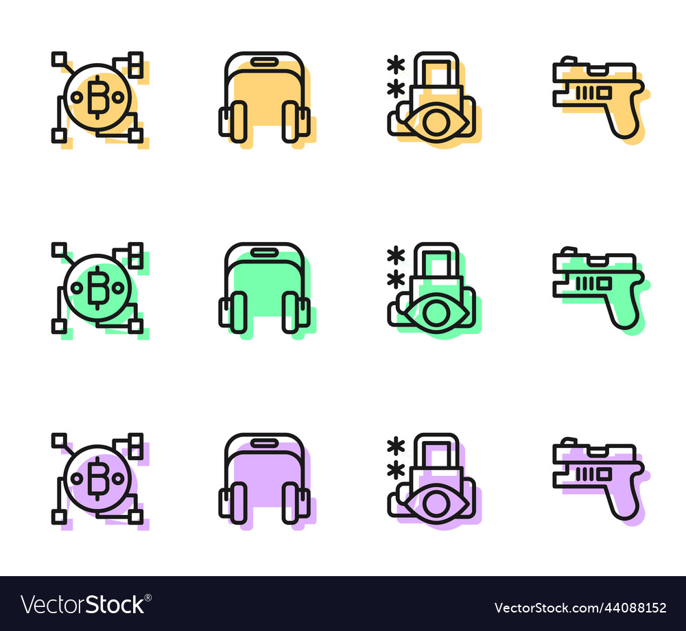 Set line cyber security blockchain technology Vector Image Set line cyber security blockchain technology