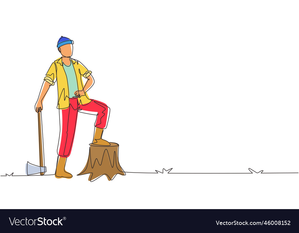 Einzelne durchgehende Linie Zeichnung Lumberjack tragen