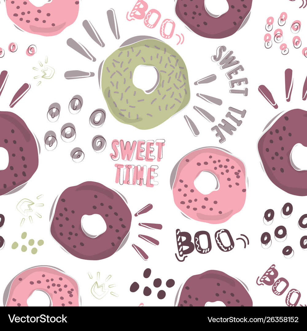 Sweet donuts seamless patterns Royalty Free Vector Image