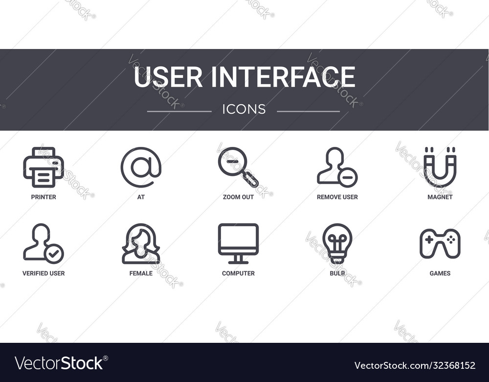 User interface concept line icons set contains vector image User interface concept line icons set contains