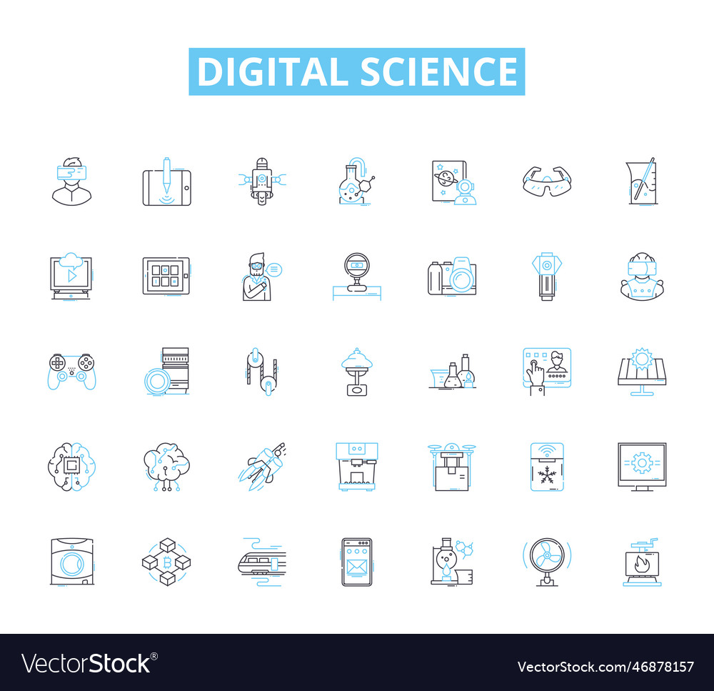 Digital science linear icons set algorithm vector image Digital science linear icons set algorithm